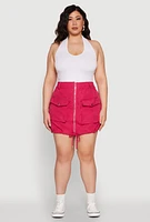 Womens Plus Size Zip Front Cargo Pocket Skirt, Pink, Size 1X