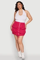 Womens Plus Size Zip Front Cargo Pocket Skirt, Pink, Size 1X