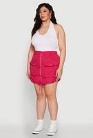 Womens Plus Size Zip Front Cargo Pocket Skirt, Pink, Size 1X