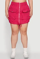 Womens Plus Size Zip Front Cargo Pocket Skirt, Pink, Size 1X