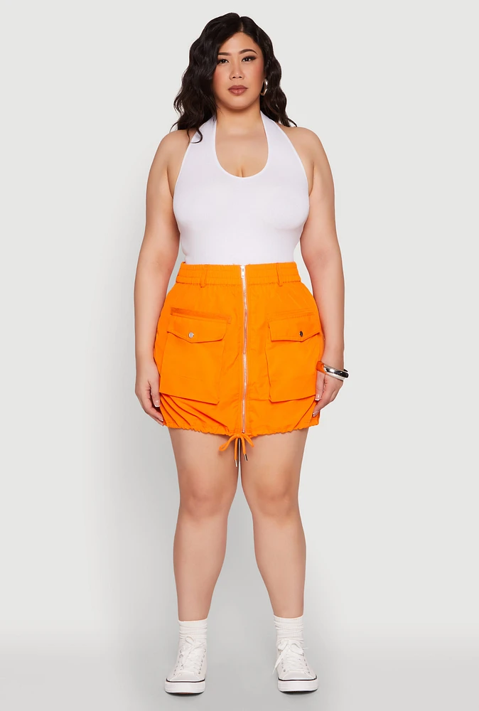 Womens Plus Size Zip Front Cargo Pocket Skirt, Orange, Size 2X