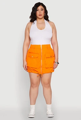 Womens Plus Size Zip Front Cargo Pocket Skirt, Orange, Size 2X