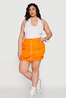 Womens Plus Size Zip Front Cargo Pocket Skirt, Orange, Size 2X