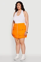 Womens Plus Size Zip Front Cargo Pocket Skirt, Orange, Size 2X