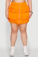 Womens Plus Size Zip Front Cargo Pocket Skirt, Orange, Size 2X