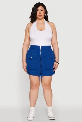 Womens Plus Zip Front Cargo Pocket Skirt,