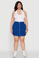 Womens Plus Zip Front Cargo Pocket Skirt,
