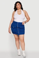 Womens Plus Zip Front Cargo Pocket Skirt,