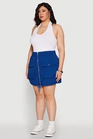 Womens Plus Zip Front Cargo Pocket Skirt,