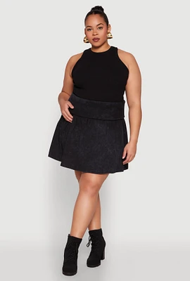 Womens Plus Mineral Wash Fold Over Waist Skirt,
