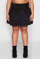Womens Plus Mineral Wash Fold Over Waist Skirt,