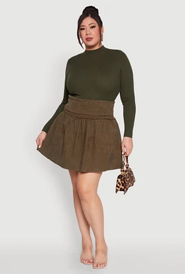 Womens Plus Size Mineral Wash Fold Over Waist Skirt, Green, Size 3X