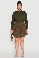 Womens Plus Size Mineral Wash Fold Over Waist Skirt, Green, Size 3X