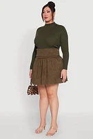 Womens Plus Size Mineral Wash Fold Over Waist Skirt, Green, Size 3X