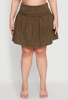 Womens Plus Size Mineral Wash Fold Over Waist Skirt, Green, Size 3X