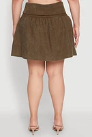 Womens Plus Size Mineral Wash Fold Over Waist Skirt, Green, Size 3X