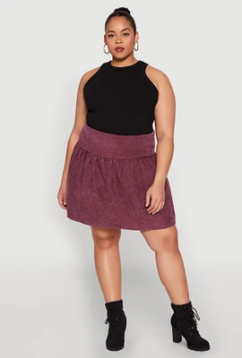 Womens Plus Mineral Wash Fold Over Waist Skirt,