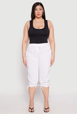 Womens Plus Size Toggle Drawstring Poplin Capri Pants, White, Size 3X