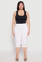 Womens Plus Size Toggle Drawstring Poplin Capri Pants, White, Size 3X