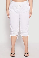 Womens Plus Size Toggle Drawstring Poplin Capri Pants, White, Size 3X