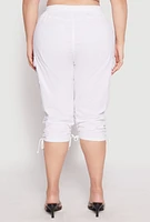 Womens Plus Size Toggle Drawstring Poplin Capri Pants, White, Size 3X