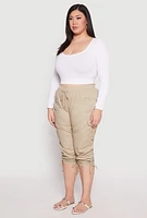 Womens Plus Size Toggle Drawstring Poplin Capri Pants, Khaki, Size 3X