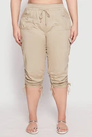 Womens Plus Size Toggle Drawstring Poplin Capri Pants, Khaki, Size 3X