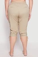 Womens Plus Size Toggle Drawstring Poplin Capri Pants, Khaki, Size 3X