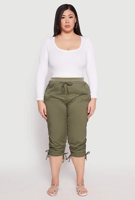Womens Plus Size Toggle Drawstring Poplin Capri Pants, Green, Size 2X