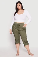 Womens Plus Size Toggle Drawstring Poplin Capri Pants, Green, Size 2X
