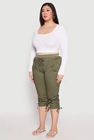 Womens Plus Size Toggle Drawstring Poplin Capri Pants, Green, Size 2X