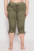 Womens Plus Size Toggle Drawstring Poplin Capri Pants, Green, Size 2X