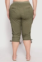 Womens Plus Size Toggle Drawstring Poplin Capri Pants, Green, Size 2X