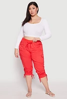 Womens Plus Size Toggle Drawstring Poplin Capri Pants, Red, Size 2X