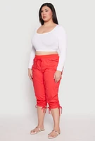 Womens Plus Size Toggle Drawstring Poplin Capri Pants, Red, Size 2X