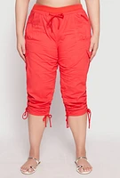 Womens Plus Size Toggle Drawstring Poplin Capri Pants, Red, Size 2X