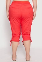 Womens Plus Size Toggle Drawstring Poplin Capri Pants, Red, Size 2X