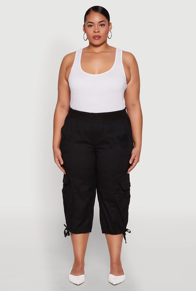 Womens Plus High Waisted Cargo Capri Pants,