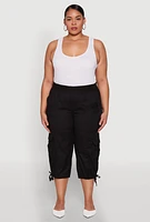 Womens Plus High Waisted Cargo Capri Pants,