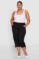 Womens Plus High Waisted Cargo Capri Pants,