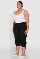 Womens Plus High Waisted Cargo Capri Pants,
