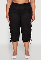 Womens Plus High Waisted Cargo Capri Pants,