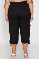 Womens Plus High Waisted Cargo Capri Pants,
