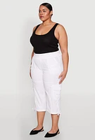 Womens Plus Size High Waisted Cargo Capri Pants, White, Size 2X