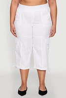 Womens Plus Size High Waisted Cargo Capri Pants, White, Size 2X