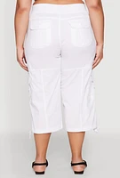 Womens Plus Size High Waisted Cargo Capri Pants, White, Size 2X