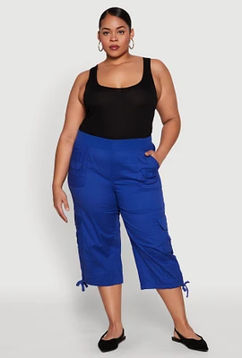 Womens Plus High Waisted Cargo Capri Pants, 3X