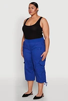 Womens Plus High Waisted Cargo Capri Pants, 3X