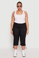 Womens Plus Poplin Rolled Cuff Capri Pants, Black,