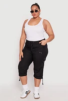 Womens Plus Poplin Rolled Cuff Capri Pants, Black,